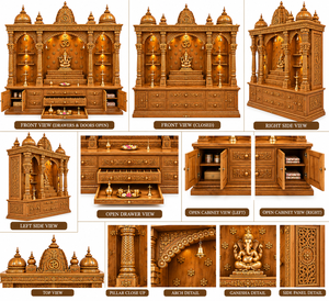 Custom Devghar Teak Wood Mandir with Storage Cabinets For Home Big Size Hand-Carved Wooden Pooja Temple For Home Puja Ghar USA - Product Image 6