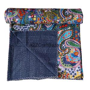 Colcha Reversible India 100% Algodón, Acolchada, Hecha a Mano, Estilo Vintage Kantha, Manta, Cobija, Ecológica, Orgánica, para Todas las Estaciones - Product Image 1