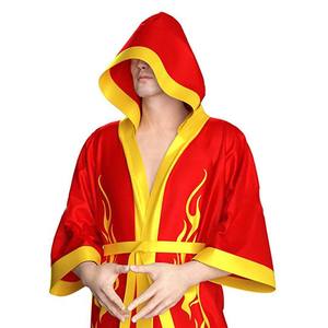 Bata con Capucha de Satén Rojo con Diseño de Llama Amarilla para Entrenamiento de Artes Marciales y Eventos de Boxeo, Uso en Todas las Estaciones, Ajuste Cómodo - Product Image 3
