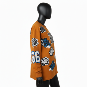 T-shirt long sans manches pour femme en coton épais et doux GSM, avec broderie graphique et logo personnalisé, chemise à manches longues en coton - Product Image 3