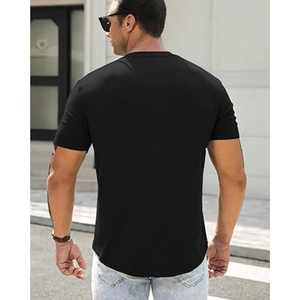 เสื้อเชิ้ตเฮนลีย์ทรงสลิมสำหรับผู้ชาย – เสื้อยืดออกกำลังกายคอกลมทรงยาวพร้อมกระดุม - Product Image 2