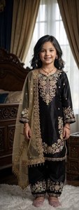 Salwar Kameez Pakistaní para Niñas, Bordado Floral, Traje de Diseñador de 3 Piezas con Dupatta para Eid, Bodas y Fiestas, Atuendo Étnico - Product Image 1