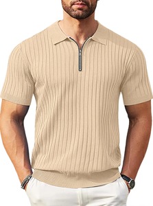 Summer Men's Vertical Stripes Henry <b>Collar</b> Half-Zip Polo <b>Shirt</b> - Breathable, Elastic, Comfortable, Casual Short-Sleeved <b>T</b>-<b>Shirt</b> - Product Image 4
