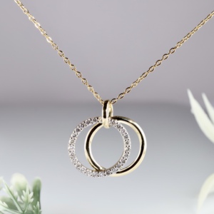 Pendentif de fête pour femme en or jaune d'élite avec diamant de laboratoire taille brillant, motif cercles entrelacés, double éternité classique, cadeau de mariage - Product Image 4