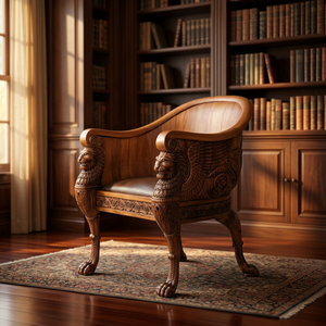 Antique Hand Carved Teak Wood Lounge Armchair with <b>Foam</b> <b>Upholstery</b> for Hotel Lobby and Indoor Luxury Home Furniture - Product Image 5