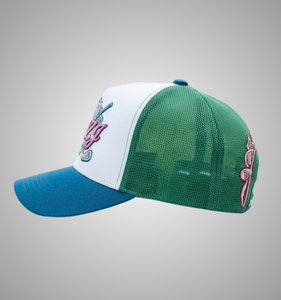 Custom High Quality Embroidered Trucker <b>Hat</b> White Green Blue Mesh Panel Casual Cap Adjustable Unisex Spring <b>Summer</b> 6Panel Design - Product Image 2