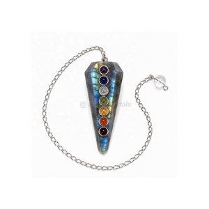 Péndulo de Piedra Lunar Arcoíris de 7 Chakras, Péndulo de Sanación de Siete Chakras, Herramienta de Radiestesia con Gemas de Chakra, Venta al por Mayor en India - Product Image 6