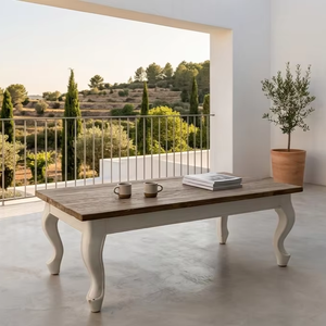 Mesa de Centro de Madera de Teca Sólida Lotus, Ecológica y Duradera, Estilo Escandinavo Moderno, Acabado Natural, para Sala de Estar - Product Image 1