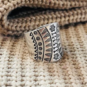 Tribal Floral Band <b>Ring</b> Boho <b>Brass</b> <b>Rings</b> Women Oxidized Silver Finish Ethnic Wide Design - Product Image 4