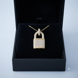 Trendy 925 Silver Gold plated Fine Charms Hip Hop Style Iced Custom Statement <b>Padlock</b> Pendants Lab Grown Diamond Unique Necklace - Product Image 5