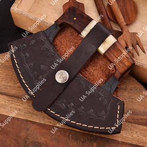 มีดทำมือเหล็กกล้าไร้สนิม 12C27 ตีขึ้นรูป ใบมีดแบบ Full Tang สไตล์วินเทจ สำหรับทำครัว ยี่ห้อ Ulu ด้ามไม้ พร้อมปลอกหนัง รับผลิตแบบ OEM - Product Image 6