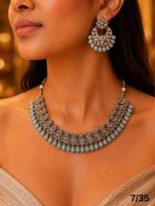 ชุดสร้อยคอทองโบราณชุบทองประดับทับทิมสีแดงแบบ Kundan พร้อมต่างหู ชุดเครื่องประดับแฟชั่นสำหรับงานแต่งงานและงานเลี้ยงสำหรับผู้หญิง - Product Image 6