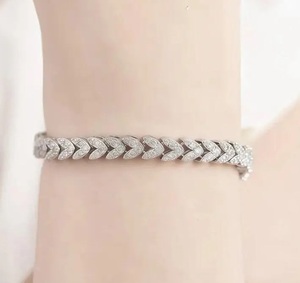 Luxury Moissanite Leaf Link Bracelet Iced Out Hip Hop Jewellery White Gold Diamond Look Statement Wrist Chain - Product Image 1