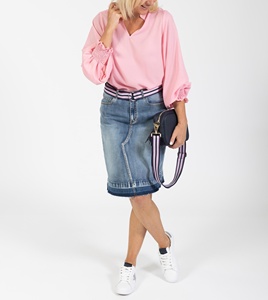 Blusa Sexy para Mujer, Cuello Alto, Manga Raglán, Botones, Puños Elásticos, Transpirable, Antiarrugas, Ecológica, Casual, Verano, Rosa - Product Image 6