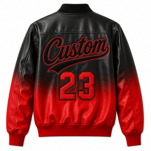 Men's PU Leather Varsity <b>Jacket</b> Premium Letterman Stylish Warm Men Vintage Leather <b>Jacket</b> for Winter Leather <b>Red</b> Black Gradient - Product Image 2