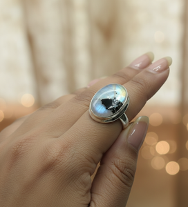 <b>Top</b> Quality Black Tourmaline Rainbow Moonstone Ring 925 Sterling Silver <b>Rose</b> Gold Yellow Gold Plated Oval Handmade Jewelry her - Product Image 4