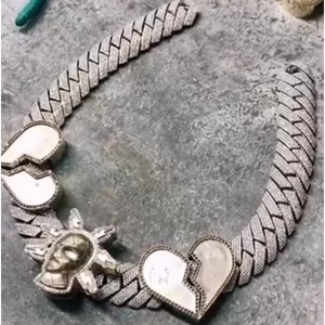 Collier pendentif pour femme en argent 925 et moissanite, style Hip Hop, avec grand motif cœur creux glacé, chaîne maille cubaine épaisse, vente en gros - Product Image 1