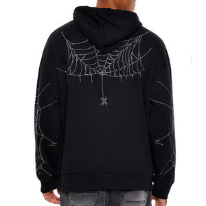 Sudadera con capucha personalizada para hombre, de gran tamaño, con cremallera, con pedrería, estilo desgastado, de alta calidad, negra, estilo urbano, para invierno, talla S - Product Image 6