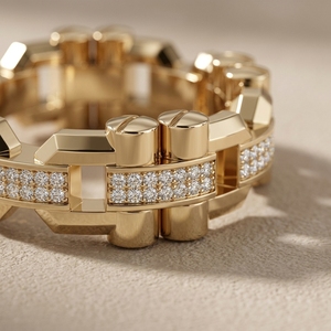 Anillo de compromiso de hip hop para hombre RAAMAA de oro macizo de 14K chapado en oro, con cadena de eslabones mecánicos gruesos, diseño personalizado y diamante sintético de laboratorio. - Product Image 4
