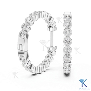 Custom Lab Grown CVD HPHT Diamond Bezel Set Full Eternity Hoop Earrings Milgrain 14K <b>Solid</b> Gold Luxury Women Bridal Jewelry - Product Image 4