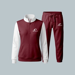 2026 New Design Solid Casual Regular Fit Full Sleeve Lightweight Breathable Winter Wear <b>Women's</b> <b>Quarter</b> Zipper Tracksuit Set - Product Image 2