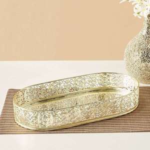 Home Hotel or Restaurant Custom Size for Serving Food at the <b>Table</b> Laser Cutting Rose Gold <b>Round</b> Metal <b>Tray</b> - Product Image 4