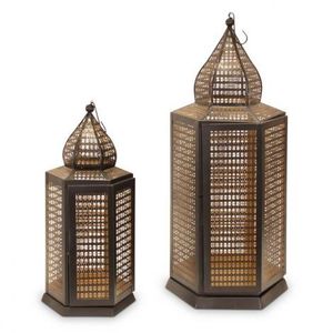 Decoración de Eid, Faroles de Lujo, Decoración Colgante, Artesanías, Acabado Dorado, Diseño Personalizado, Juego de 2 Faroles de Metal, Mejores Precios - Product Image 1