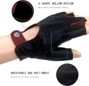 Custom <b>Men</b>’s Leather Driving <b>Gloves</b> <b>Fingerless</b> Perforated Motorcycle <b>Gloves</b> with Snap Closure - Product Image 2