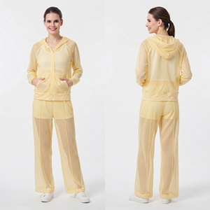 Custom Zipper Sheer Mesh Tracksuit Women Loose Fit Lightweight Quick Dry Sexy Track Suit Ladies 100% Polyester <b>Fishnet</b> Tracksuit - Product Image 1