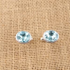 Trendy Stylish Ocean Heart Sky Blue Topaz Gemstone Cufflinks Jewelry 925 Sterling Silver Unisex Luxury Niharika Gems for Wedding - Product Image 1