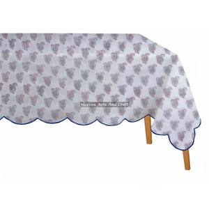 Nappe rectangulaire en pur coton imprimée à la main avec bord festonné, style ferme indienne, pour mariage, en lin décoratif fait main - Product Image 5