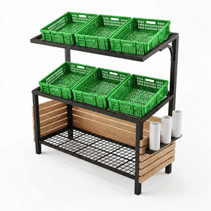Exhibidor de Productos de 3 Niveles con Rejilla Metálica, Estante Independiente para Supermercado con Porta Bolsas - Product Image 1
