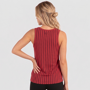 Camiseta sin mangas de punto a rayas para mujer, cuello redondo asimétrico, sin mangas, con rayas rojas y negras, ropa deportiva para mujer - Product Image 2