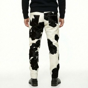 Pantalon en cuir de vache véritable avec fourrure pour homme, style streetwear, vêtements de cowboy western - Product Image 2