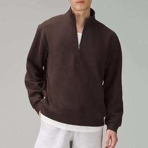 Men's Dark Brown <b>Quarter</b> <b>Zip</b> Fleece Pullover Sweatshirt Regular Fit Stand Collar Casual Knitted <b>Sweater</b> for Autumn - Product Image 3