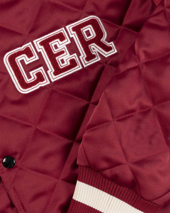 2026 New Arrival Satin Diamond Quilted Maroon Color Breathable Baseball College Varsity Satin Bomber <b>Jacket</b> - Product Image 6
