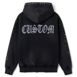 Découvrez le sweat à capuche coupe-vent zippé personnalisé IMPEX avec logo imprimé, effet délavé, graphisme en strass vieilli, style streetwear vintage - Product Image 2