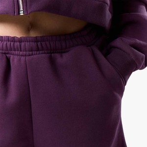 <b>Women</b> Solid Color Cotton Fleece Full Zip Cropped Hoodie and Shorts Two Piece Casual Lounge Matching <b>Set</b> - Product Image 5