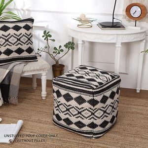 Housse de pouf en coton tissé à la main moderne, siège multifonctionnel au design bohème, confort et style améliorés - Product Image 1