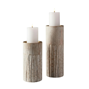 Set of 3 Vintage Distressed Teal Turquoise Gold <b>Wooden</b> Candle <b>Holders</b> Carved Fluted <b>Wooden</b> <b>Candlestick</b> Stand Set Rustic - Product Image 5