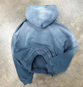 เสื้อพูลโอเวอร์ผู้ชายสีน้ำเงินฟอกย้อมแบบซันเฟด ผ้าฟลีซคอตตอน 100% หนัก 500 กรัม สไตล์วินเทจทำเก่า พิมพ์ลายตามสั่งสำหรับฤดูหนาว ปี 2026 - Product Image 6