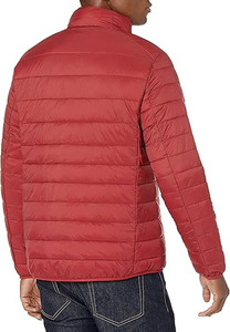Men's Red Lightweight Puffer <b>Jacket</b> Solid Color Windproof Zipper Closure Casual Autumn Wear Stand Collar Regular <b>Fit</b> - Product Image 3