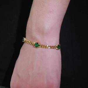 14K Gold Plated Stainless Steel Green Zircon Cuban Chain Bracelet Jewelry <b>Set</b> for <b>Women</b> Wedding Party <b>Gift</b> - Product Image 1