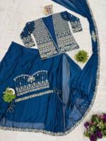 Sari en soie Rangoli avec dentelle, broderie artisanale, chemisier brodé, veste Koti cousue, prêt-à-porter, tenue festive fusion pour femme