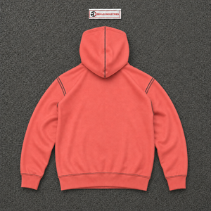 Sudadera con capucha extragrande personalizada en color rosa coral para hombre, estilo streetwear, con cierre de cremallera, hombros caídos, costuras en contraste, ropa informal de moda. - Product Image 6