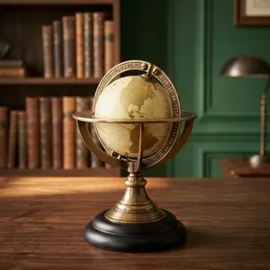 Globe terrestre rotatif en laiton antique, ornement décoratif de table avec support méridien pour la décoration de la maison, du bureau ou de la bibliothèque - Product Image 6