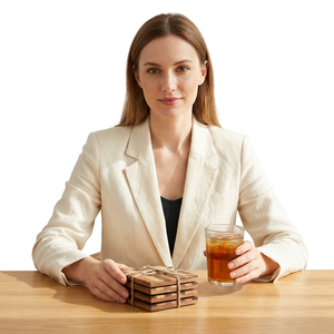 Posavasos Cuadrados de Diseño Contemporáneo, Ecológicos, de Madera, 10 cm de Diámetro, de Acacia, Corcho, Bambú, Nogal y Haya, Venta al Por Mayor de Fábrica OEM - Product Image 1
