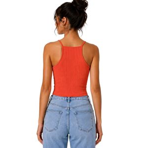 Customized Orange Women Ribbed Knit Crop Tank Top Sleeveless Spaghetti Strap Slim Fit Casual Summer <b>Camisole</b> Custom Logo OEM - Product Image 2
