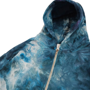 Sweat-shirt à capuche surdimensionné Ocean Storm, tie-dye personnalisé, tons bleus, teint à la main, 100% coton, streetwear, fermeture éclair intégrale, sweat-shirt en molleton pour homme - Product Image 6