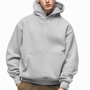 Sudadera con Capucha Negra para Hombre, Corte Holgado, Felpa, Informal, Otoño, Color Sólido, con Bolsillo, Tejida, Manga Larga - Product Image 4